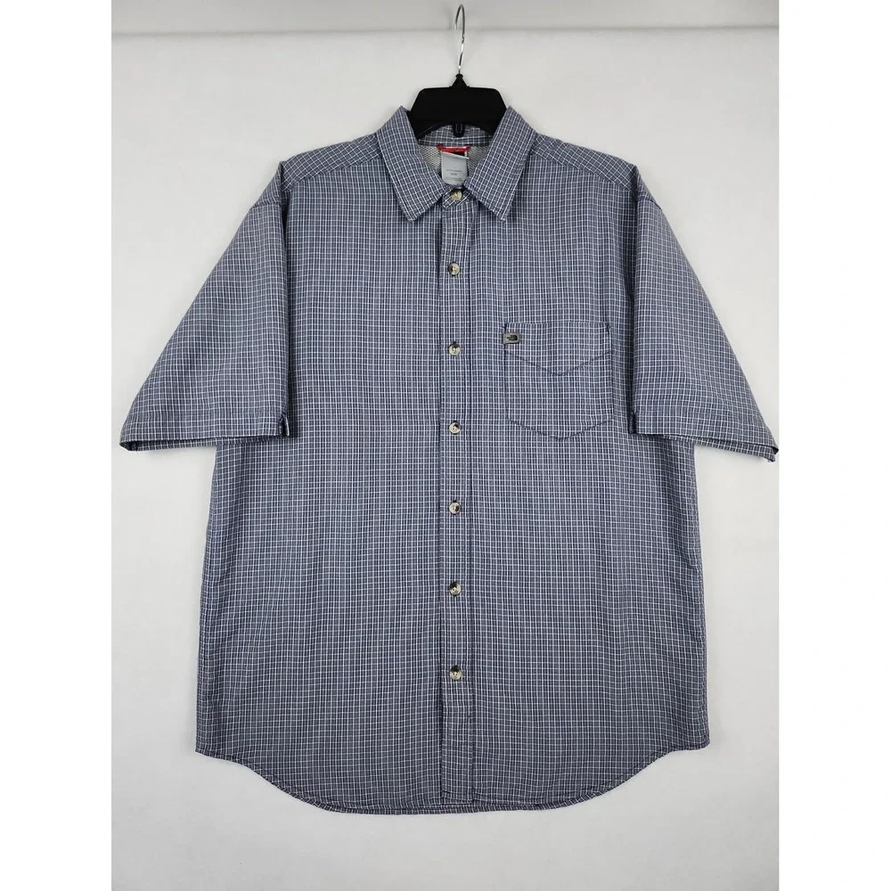 North Face Button-up Shirt Mens M Blue Plaid Short Sleeve Outdoor Casual Pocket